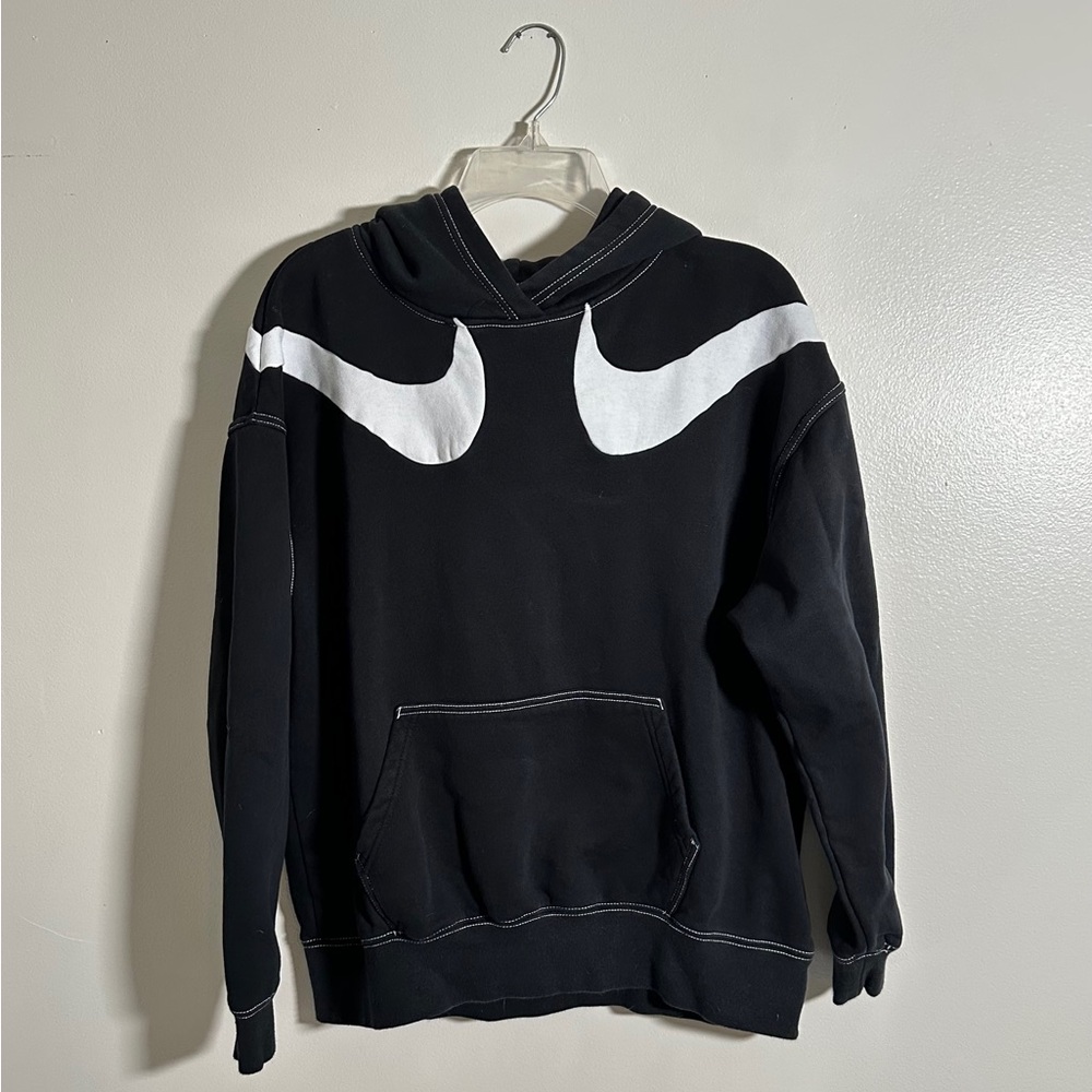 Nike Black and White Hoodie with Bold Swoosh